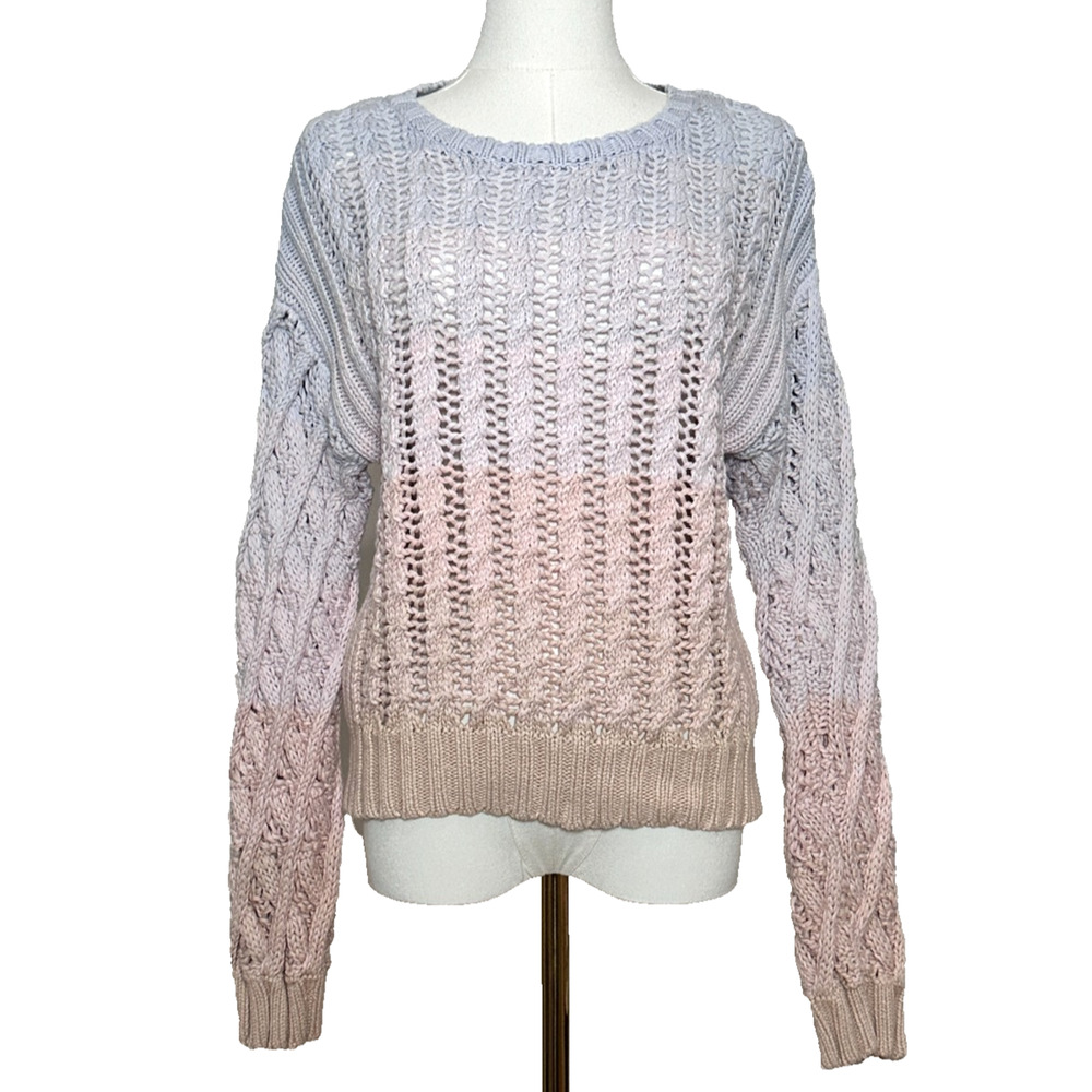 John + Jenn Ombre Pastel Open Knit Long Sleeve Crew Neck Sweater Small